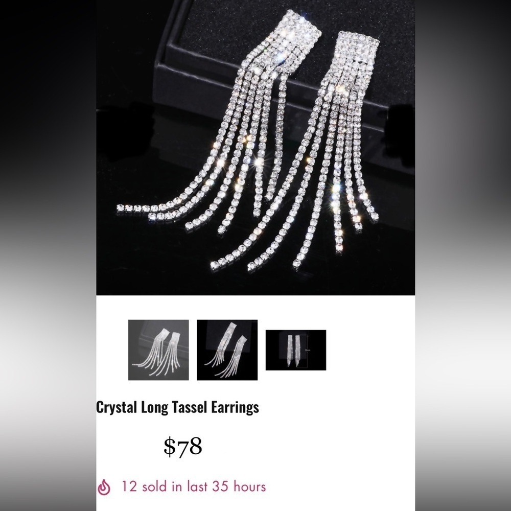 Sterling Silver Plated Tassel Drop Dangle Earrings Zircon View 6